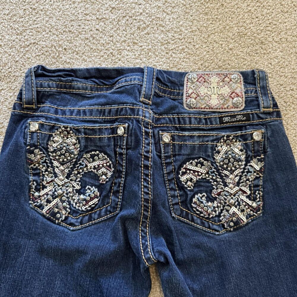 Miss Me Easy Boot Jeans Womens 25 Blue Dark Wash Mid Rise Embellished 26x31